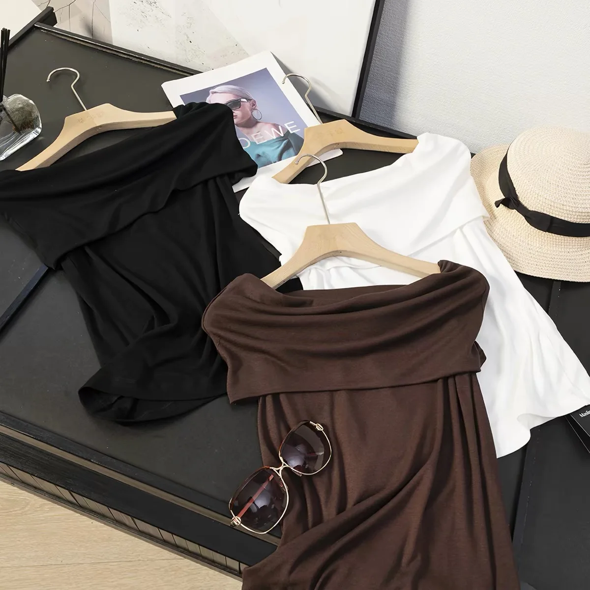 Nordic Style Wood Giant 590 Summer One Shoulder Sleeveless Slim Fit Short T-Shirt Women's Unique Design Sensation Top