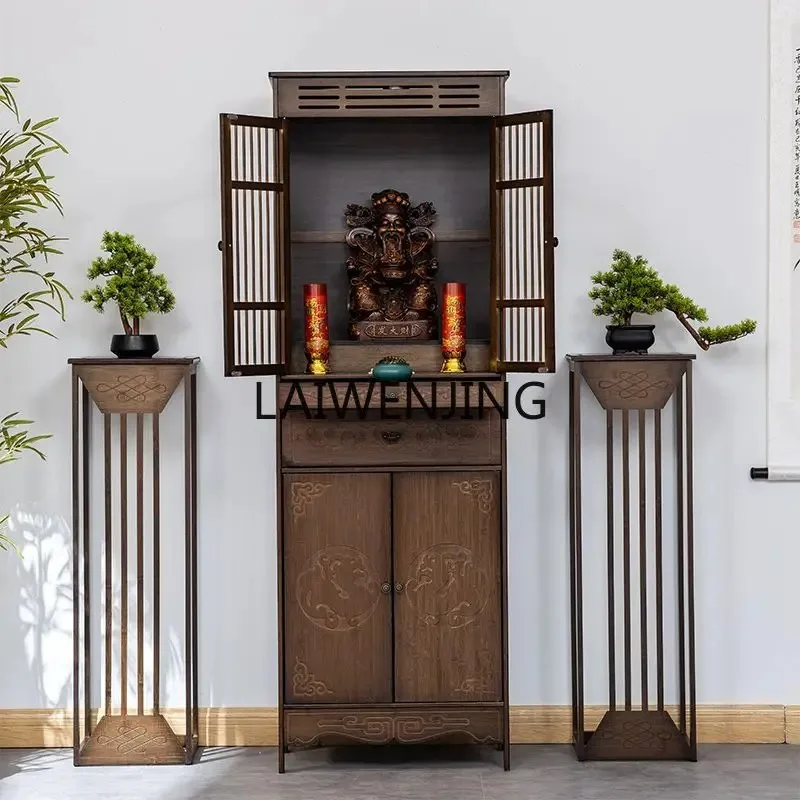 MJY New Chinese Buddhist Tabernacle Bodhisattva God of Wealth Offering Table Shrine Standing Cabinet Vertical with Door