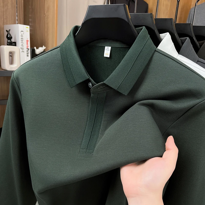 

Мужская новая осенняя стильная футболка с длинными рукавами и искусственной молнией с воротником-стойкой, теплая антистатическая рубашка-поло, элитная повседневная мужская одежда