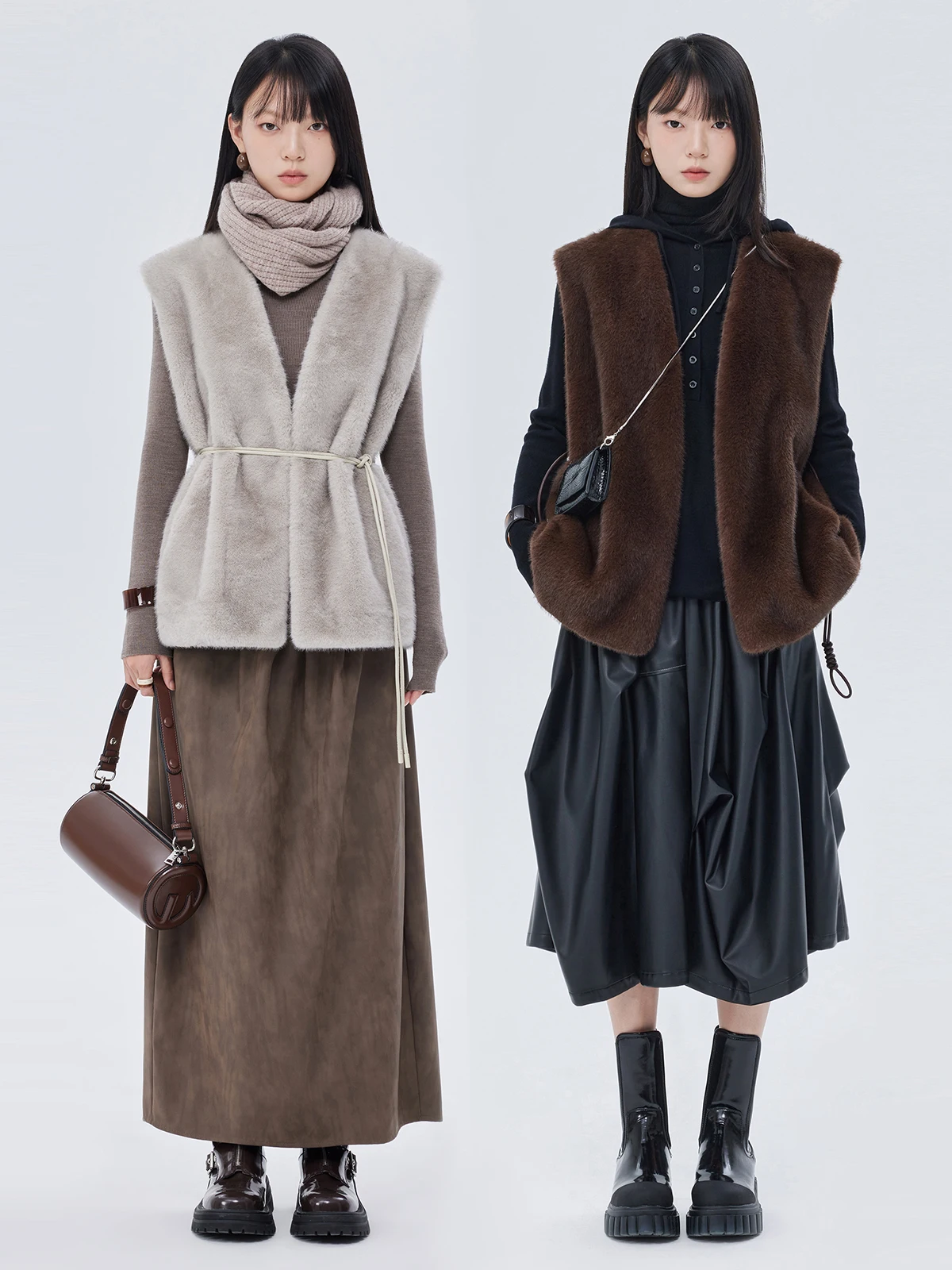 

Экологичный роскошный меховой жилет для женщин: элегантный жилет с V-образным вырезом и поясом, белый, премиум-класса, для повседневной носки и прогулок