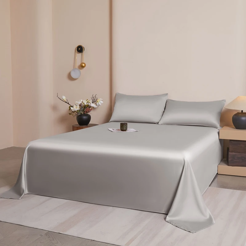 

1 шт. Простыня из бамбукового волокна King Size 274*259 см, шелковистая, однотонная серая, дышащая, влагоотводящая, летняя, для комфортного сна