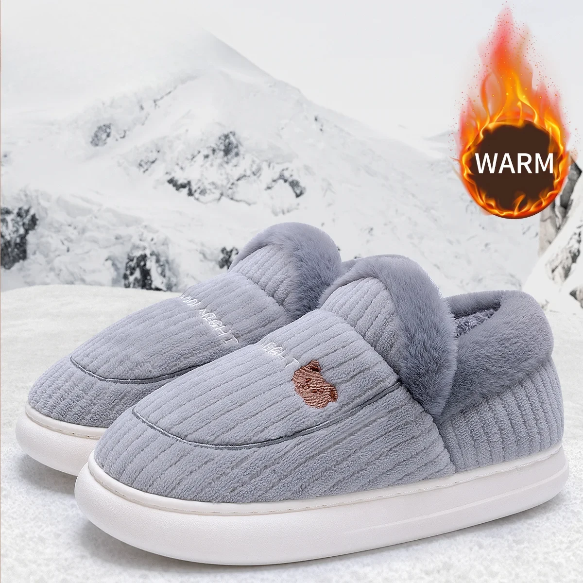 

TZLDN Fashion Couple Winter Warm Plush Slippers Thick Sole Non Slip Casual Cotton Shoes Woman Corduroy Soft Indoor Home Slippers