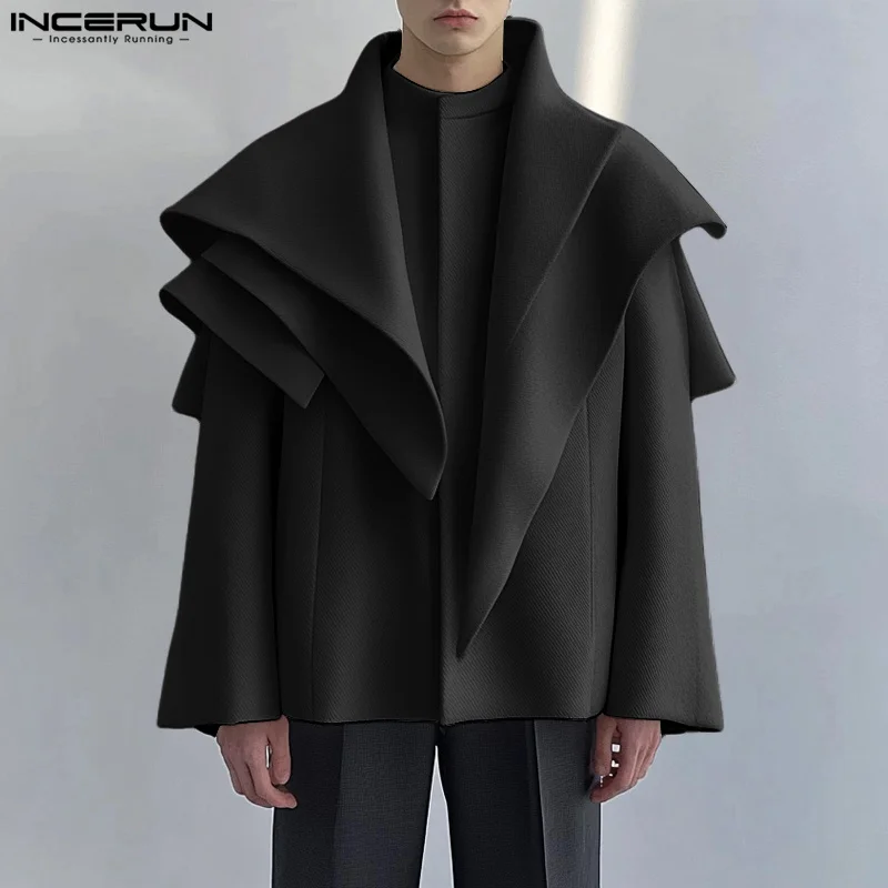 Stylish Casual Style Tops INCERUN 2025 New Men Multi-layer Design Trench Handsome Male Loose All-match Long Sleeved Cape Cloaks