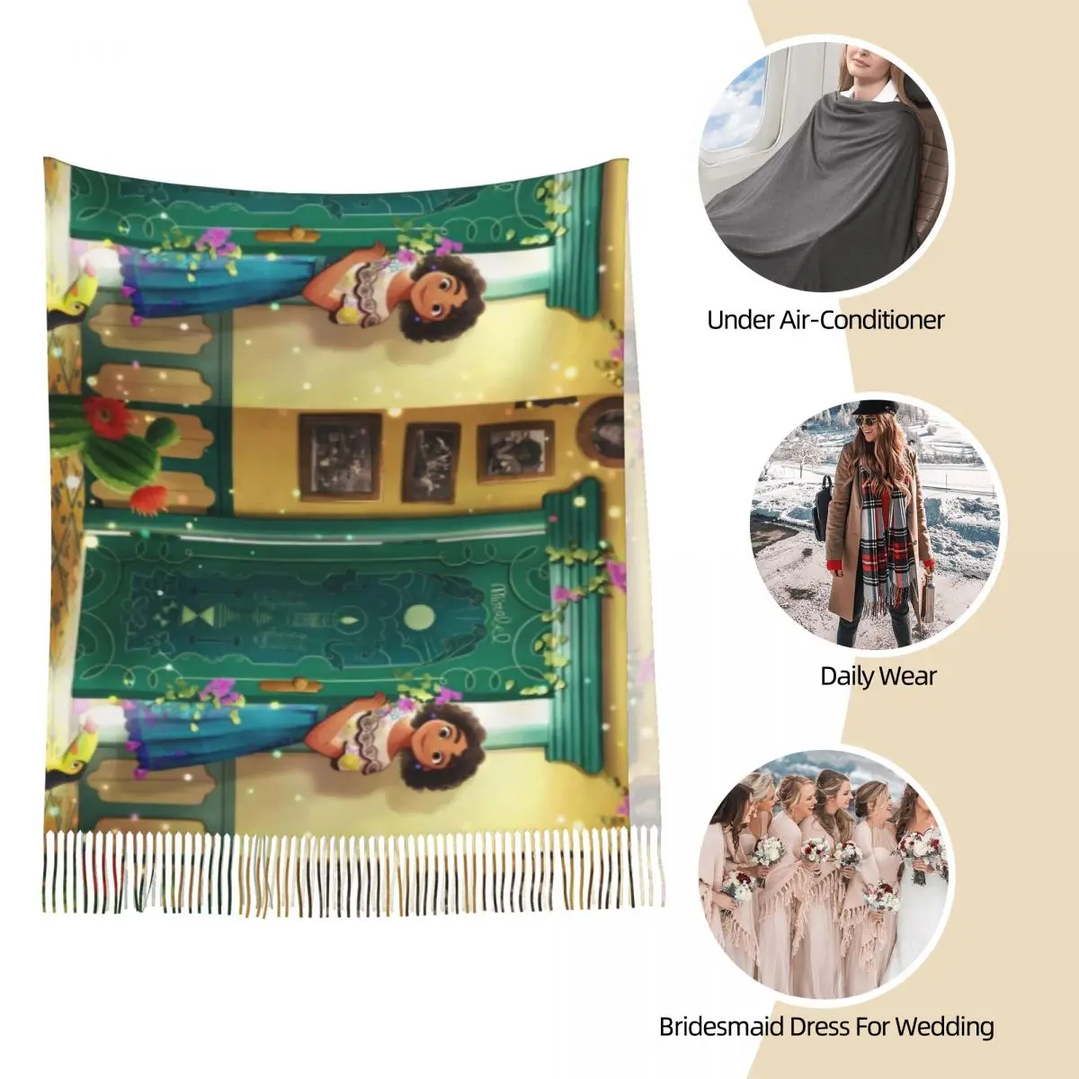 وشاح نسائي مع شرابة إنكانتو ميرابيل مادريجال شال طويل فائق النعومة والتفاف ماجيك كارتون كاسيتا هدايا أوشحة الباشمينا #3