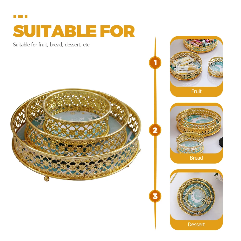 

3 шт. полые металлические корзины для фруктов, золотые тарелки для конфет, лотки для хранения закусок, креативные многофункциональные держатели для еды