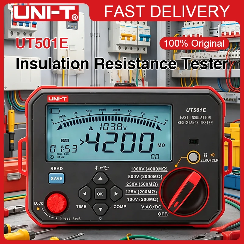 

Измеритель сопротивления изоляции UNI-T UT501E 4GΩ (мегомметр) с функцией сравнения PI/DAR, удаленным тестированием и защитой IP54