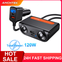 Anchtek 120W Car Cigarette Lighter Adapter USB Fast Charge Plug Splitter Ports Socket  LED Voltmeter Electric Auto Accessories