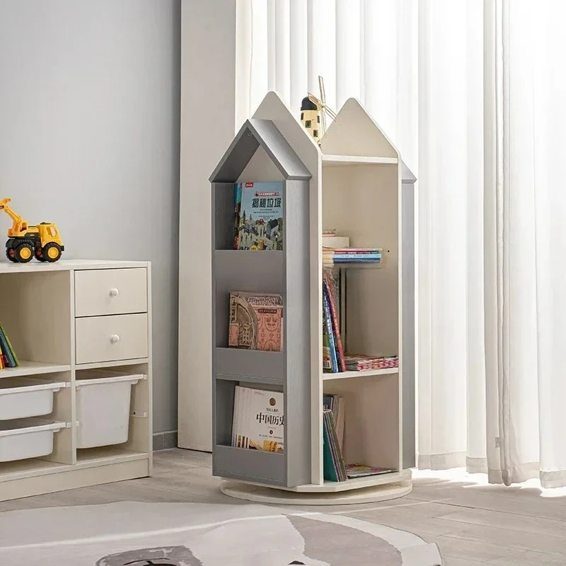 

Rotary bookshelf children's solid wood 360-degree bookcase movable floor reading picture book shelf toy storage rack