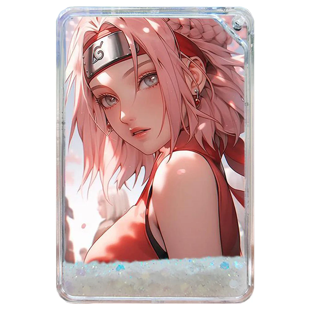 Naruto Uzumaki Sakura Haruno DIY White quicksand collection card bricks Glitter Anime Boy Holiday Gifts Table Ornaments 90.60mm