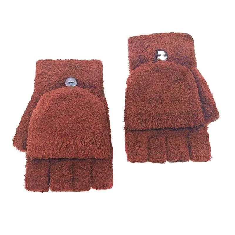 Winter Children Fashion Cute Solid Color Boys and Girls Warm Thick Comfortable Flip Half Finger Gloves