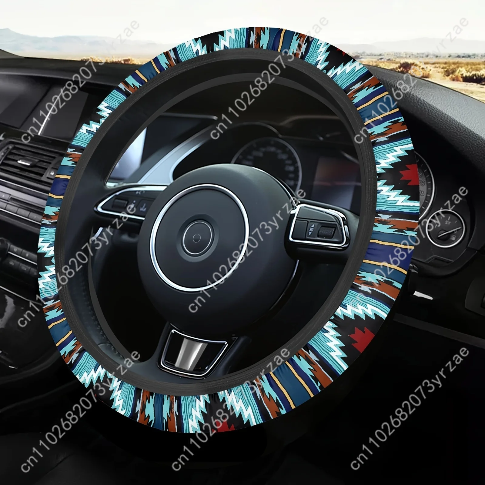 

Turquoise Boho Car Steering Wheels Cover Universal Type Environmental Friendly Comfort Non-slip Breathable Steering Wheel Wrap