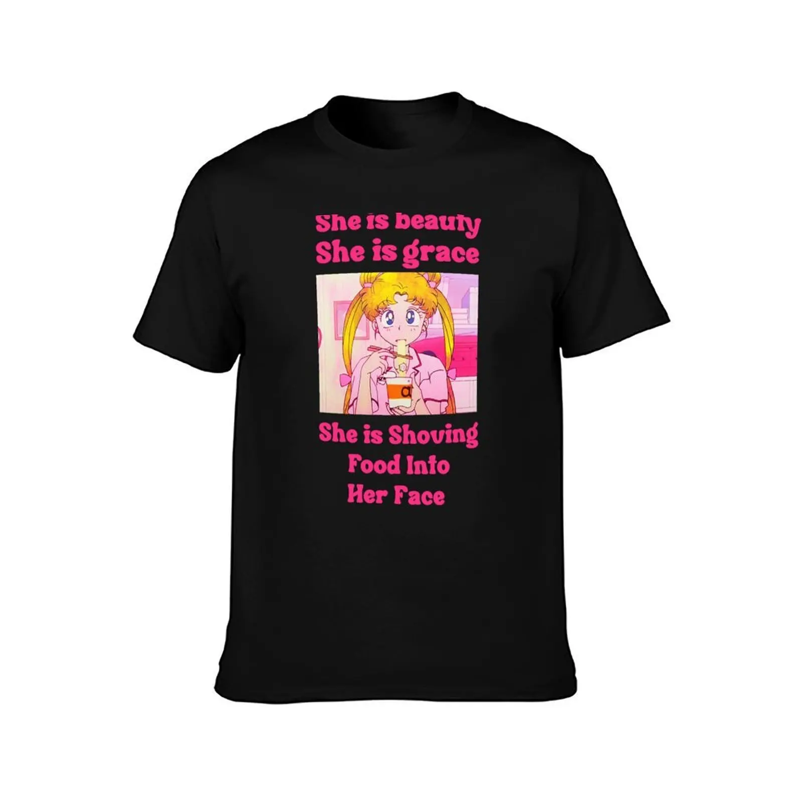 She is beauty she is grace she is shoving food into her face T-Shirt Basic Lightweight Short Sleeve Tee T-Shirt