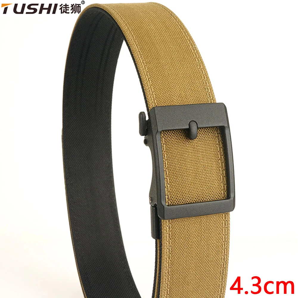 TUSHI 4.3cm New Tactical Belt for Men Metal Automatic Buckle Black Military Army Gun Belt Thick Nylon IPSC Waistband Girdle