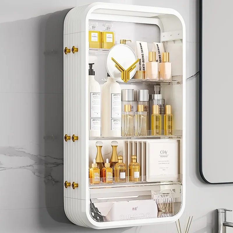 

Light Luxury Large Capacity Wall Mounted Cosmetics Storage Box Home Kitchen Punch-free Shelves Sleek Design Makeup Organizer