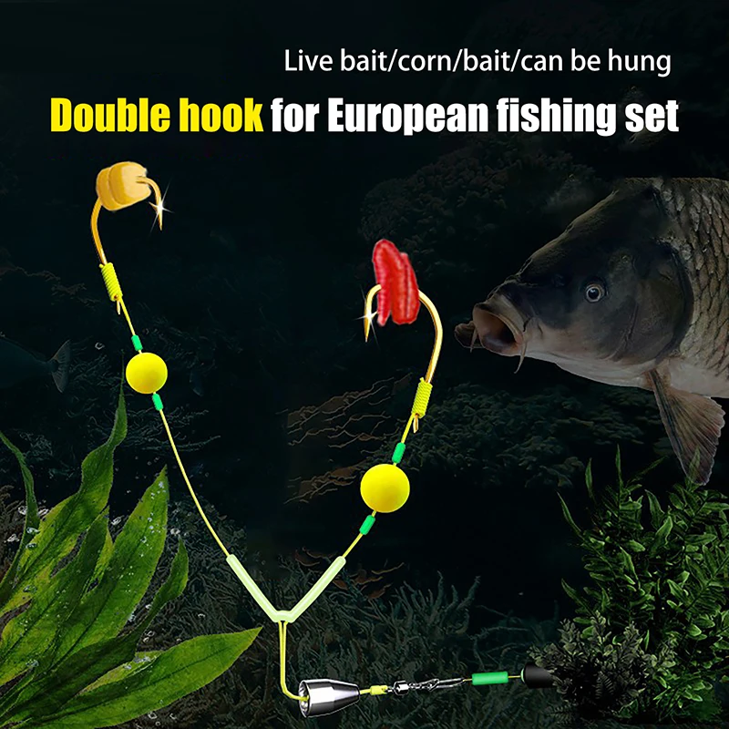 @*1Pc Double Hook Fishing Hair Rigs Hook Reverse Bottom Line Suspension Carp Fishing Hook Ready Made Anti Bottom Carp Rigs