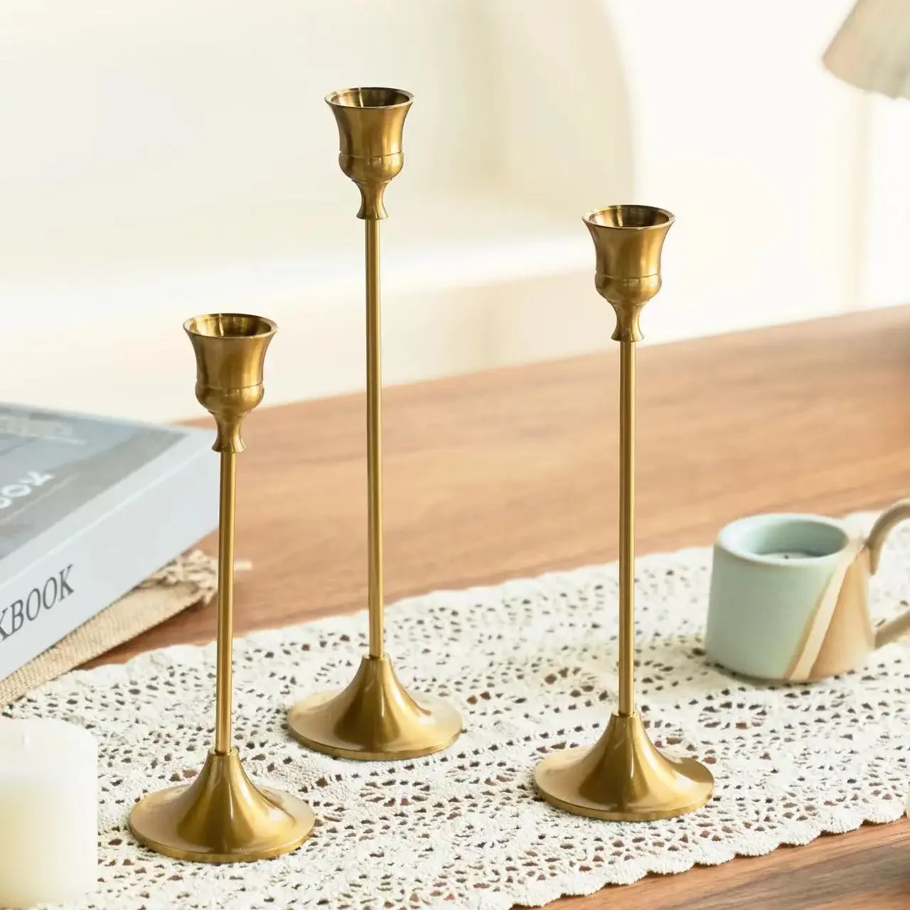 6 Pièces Bougeoirs Dorés Métal Pour Bougies Coniques - Décoration Élégante Mariage Et Table