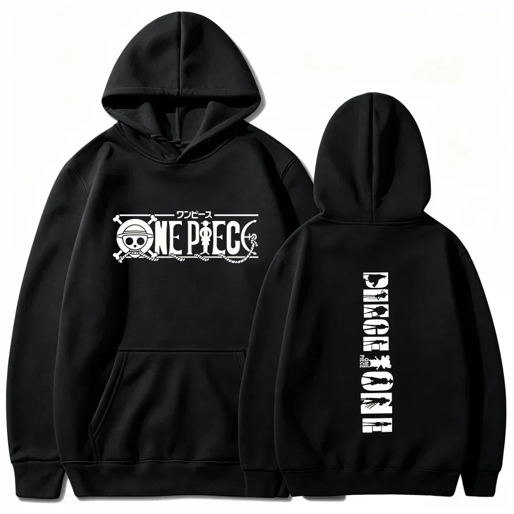 One Piece Hoodie, Herren Damen Kapuzenpullover mit Kordelzug, Piraten-Totenkopf-Logo Vorder- und Rückseite, Anime-Print, Streetwear, lässiger Pullover