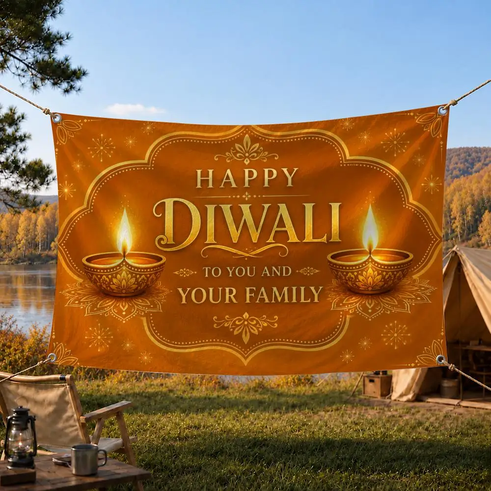 Lotus Flower Diwali Traditional Decor Flags Home Yard & Garden Decor Banner - Indoor Outdoor Wall Hanging Flag