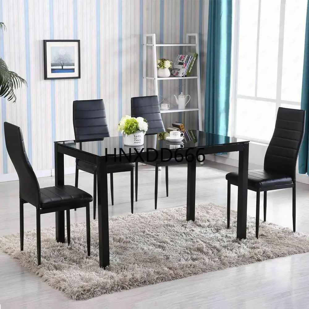 5 Piece Dining Table Set 4 Chair Glass Metal Kitchen Room Breakfast