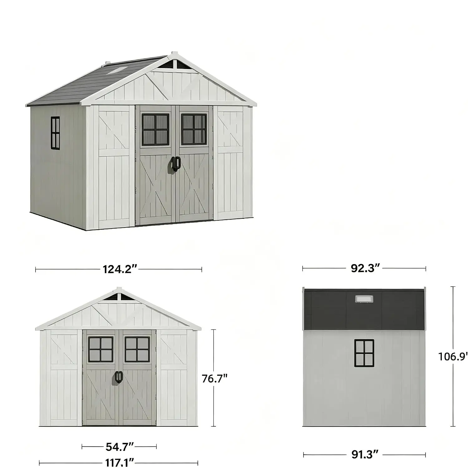 10x8 Ft Outdoor Storage Shed Large Resin Shed with Floor Windows & Lockable Door, Customized