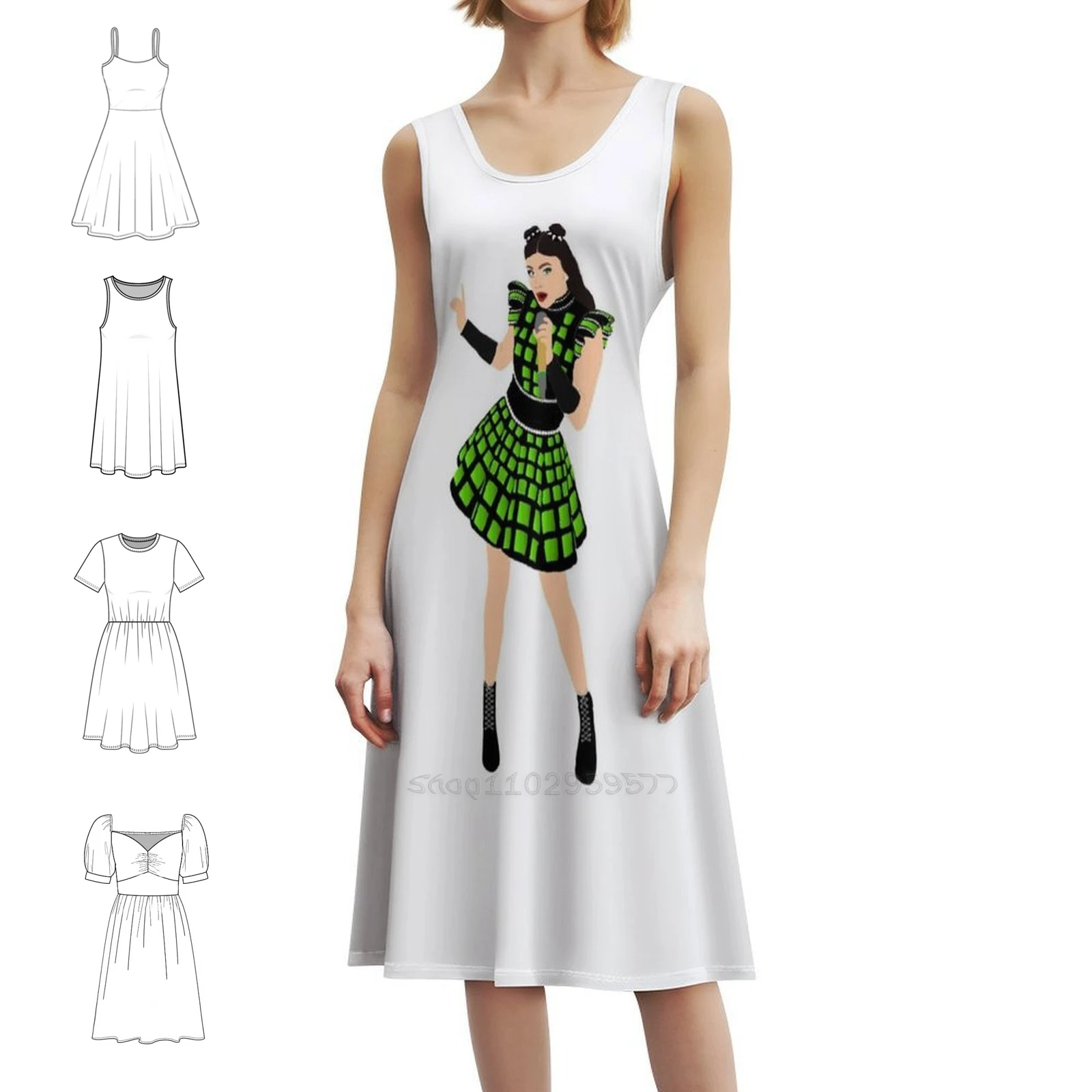 فستان Anne Boleyn-Six The Musical Bohemian بدون أكمام متعدد الطباعات لحفلات عطلة الشاطئ فستان Six Six The Musical Anne Boleyn #1