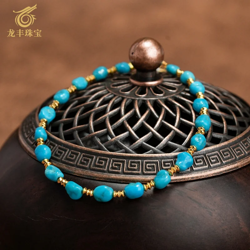 Natural Green Turquoise Bracelet Women S925 Silver Plated with 18k Gold