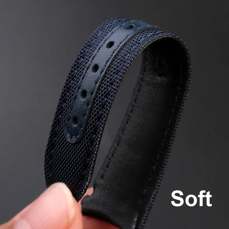 20mm 22mm Nylon Watch Strap for Omega Seamaster 300 Replacement Belt Bracelet Curved End Leather Strap with Butterfly Buckle