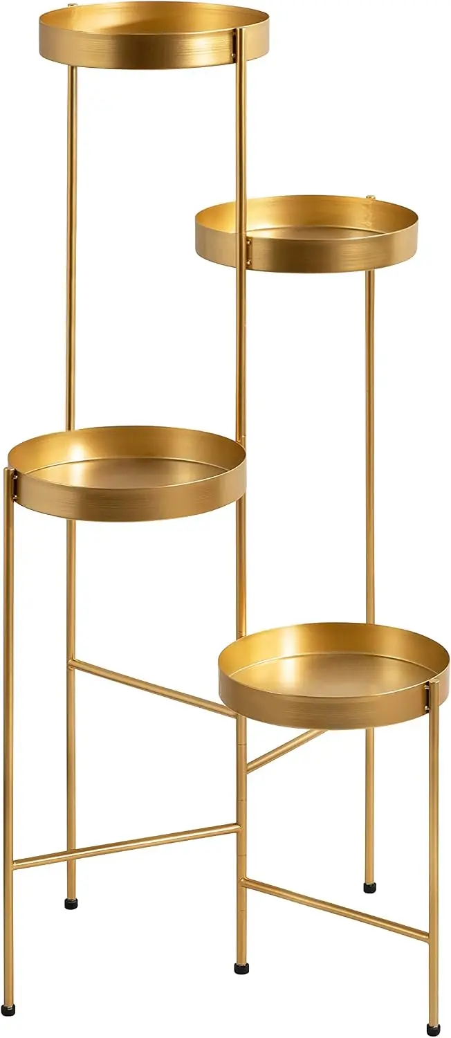 Finn Modern 4-Tier Plant Stand; 10 x 11 x 44; Gold; Folding Lightweight Plant Stand for Decorative Display and Storage