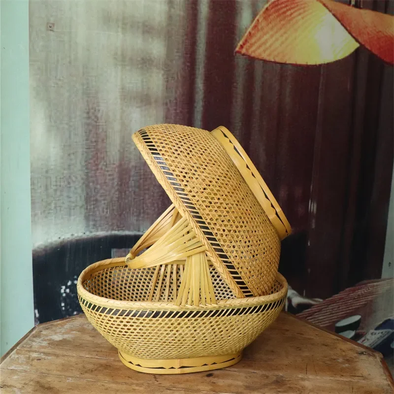 Hand Woven Bamboo Fruit Basket Portable Large Shopping Bag Natural Vegetable Storage Container Longan Holder Eco Friendly