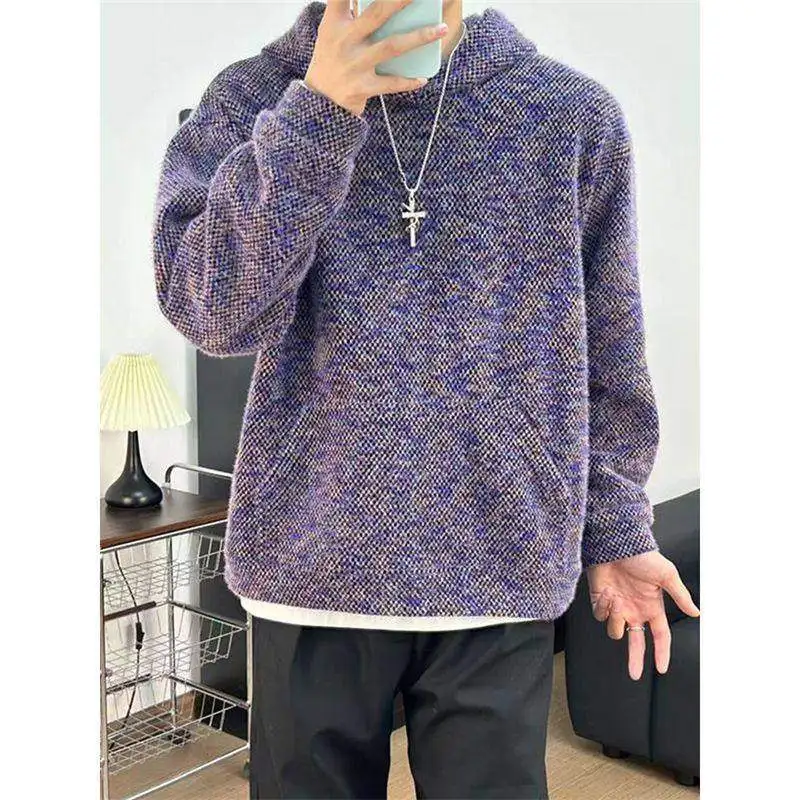 

Фиолетовая вязаная толстовка из американского вельвета для мужчин, осенне-зимняя, модная, плотная, износостойкая, с капюшоном, Cleanfit Jaet