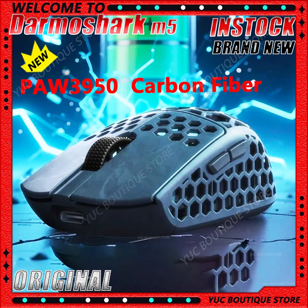 

НОВАЯ игровая мышь Darmoshark M5 Air из углеродного волокна PAW3950, 31 г, 3 режима, 2,4 ГГц, 8K-соединение, 30000 точек на дюйм, 750IPS, игровой ПК с ЧПУ с прокрутным колесом