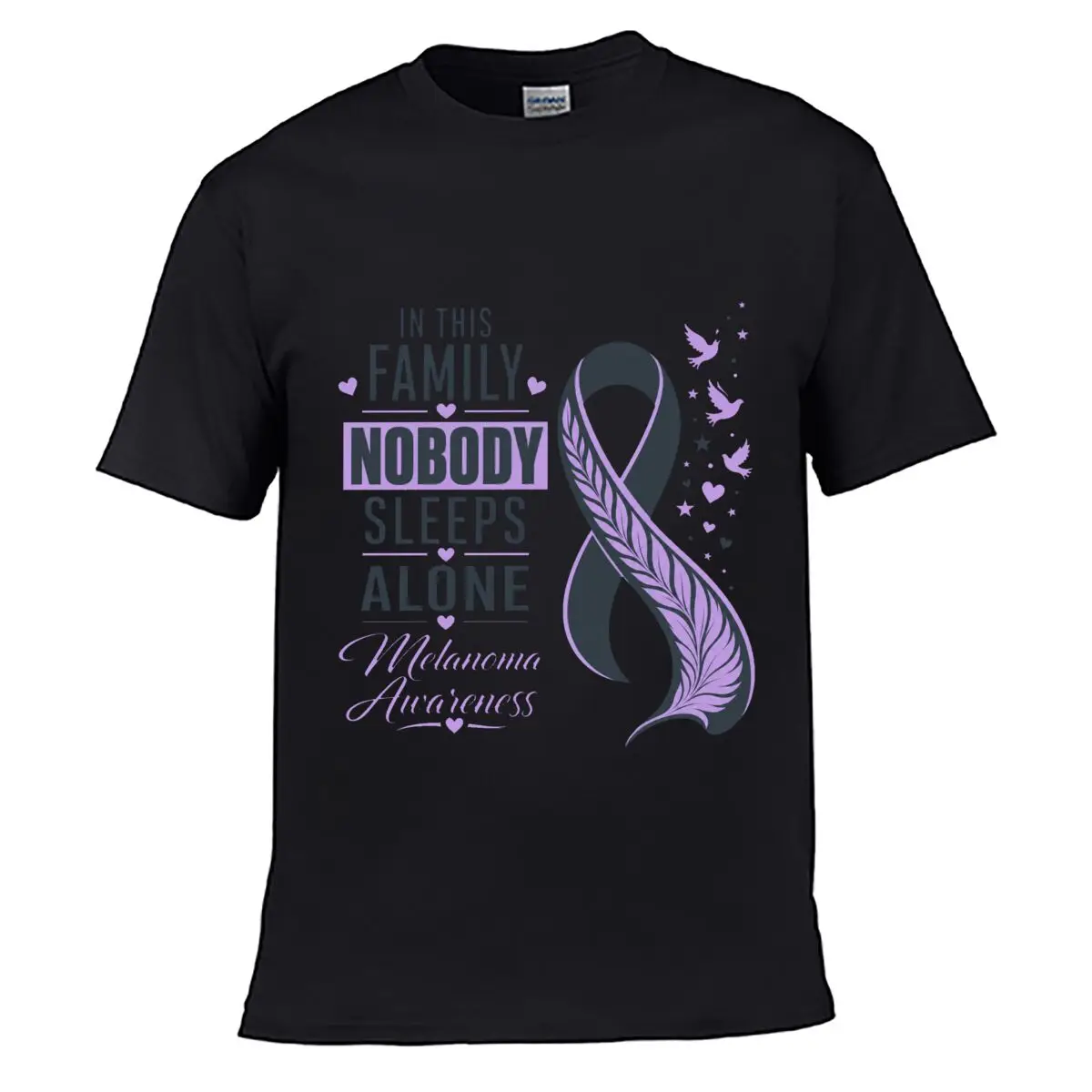T-shirt simple et ample délavé effet usé avec ruban d'unité familiale pour le soutien du melanome