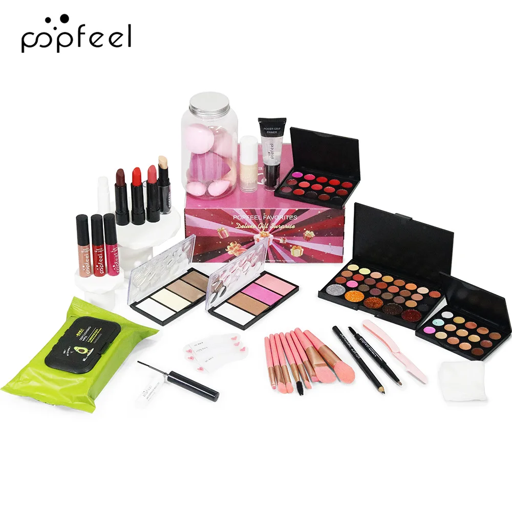 24pcs Full Makeup Set Lipstick Eyeshadow Eyeliner Highlight Korean Cosmetics Kit Make-up for Women Makeup Puff Eyebrow Pencil