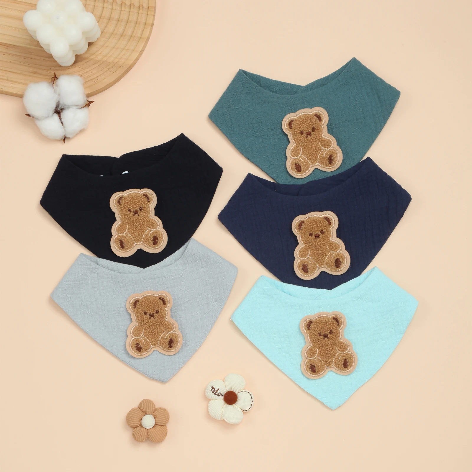 

5 Pack Soft Cotton Baby Bibs for Drooling, Feeding and Teething, Absorbent Drool Bibs, Adjustable to Fit Newborns to Toddlers