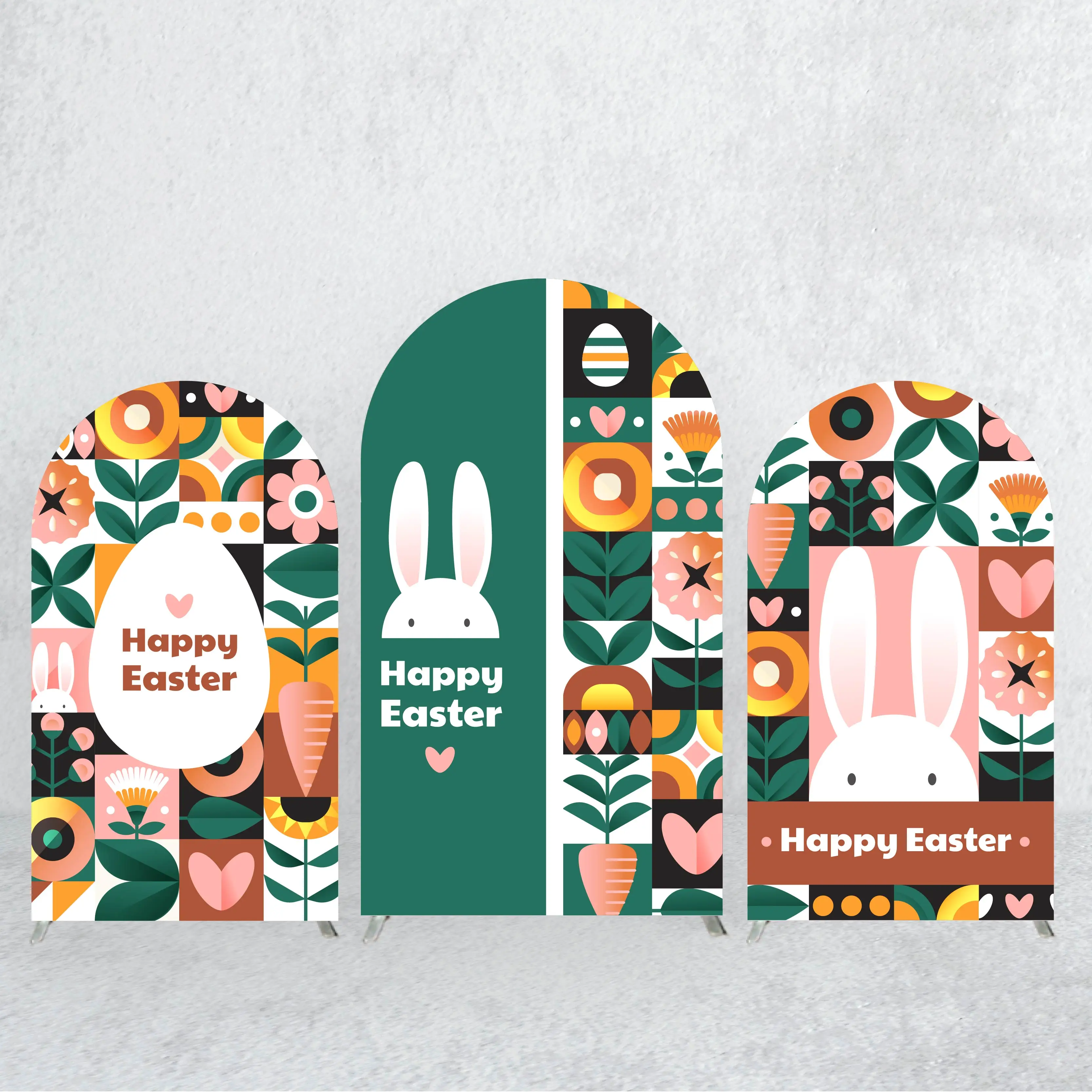 

Happy Easter Theme Arch Background Cover Memphis Style Elastic Fabric for Easter Egg Bunny Photograph Backdrop Decoration Prop