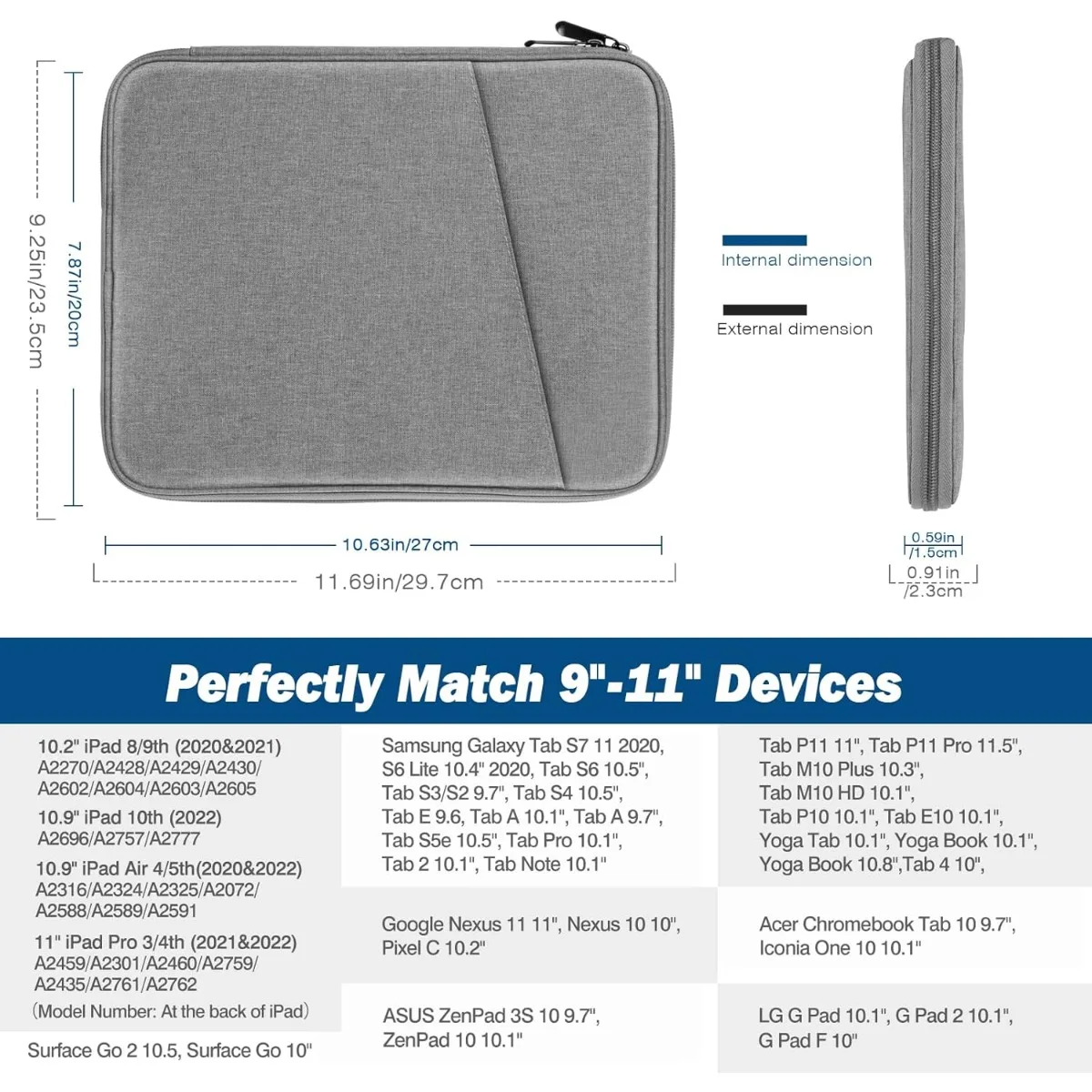 حافظة كمبيوتر لوحي مقاس 9-11 بوصة، تناسب iPad Air M3 مقاس 11 بوصة، iPad A16 2025، Pro 11 M4، iPad 10/9/8/7th، حقيبة حمل واقية