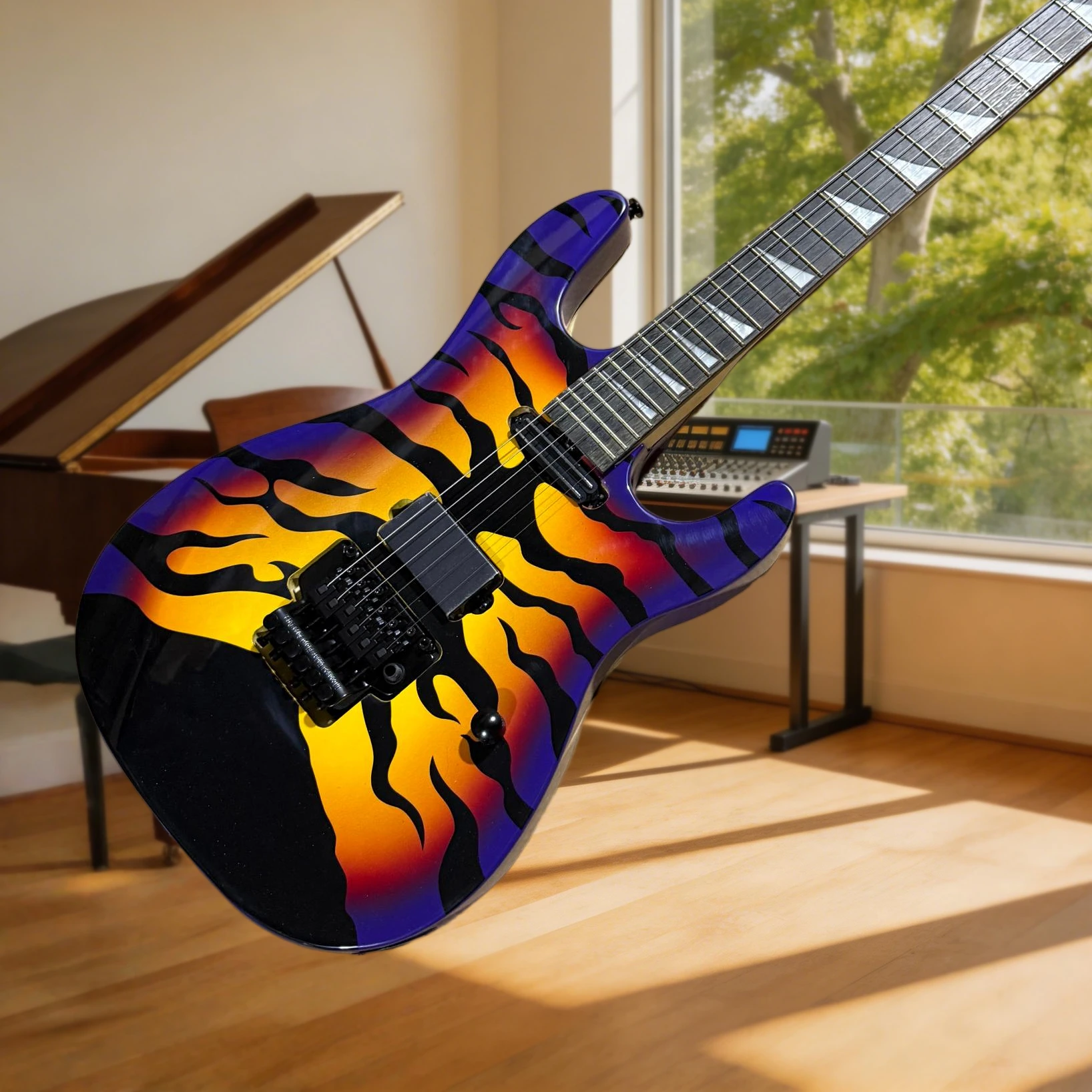 Purple Tiger Electric Guitar  ESP 80s Hard Rock Neck Single-Coil  Bridge Humbucker 22-Fret Rosewood Fingerboard view 2