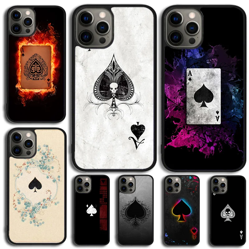 Ace of Spades Poker Phone Case For iPhone 16 15 Plus X XS Max XR 14 13 12 Mini 11 Pro Max  Cover Shell coque