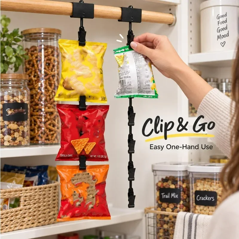 Black Snack Hanging Strips with Clips Display Hanger Clips Display Cabinets Hook Holder Merchandise Strip Snack Sealing Supplies