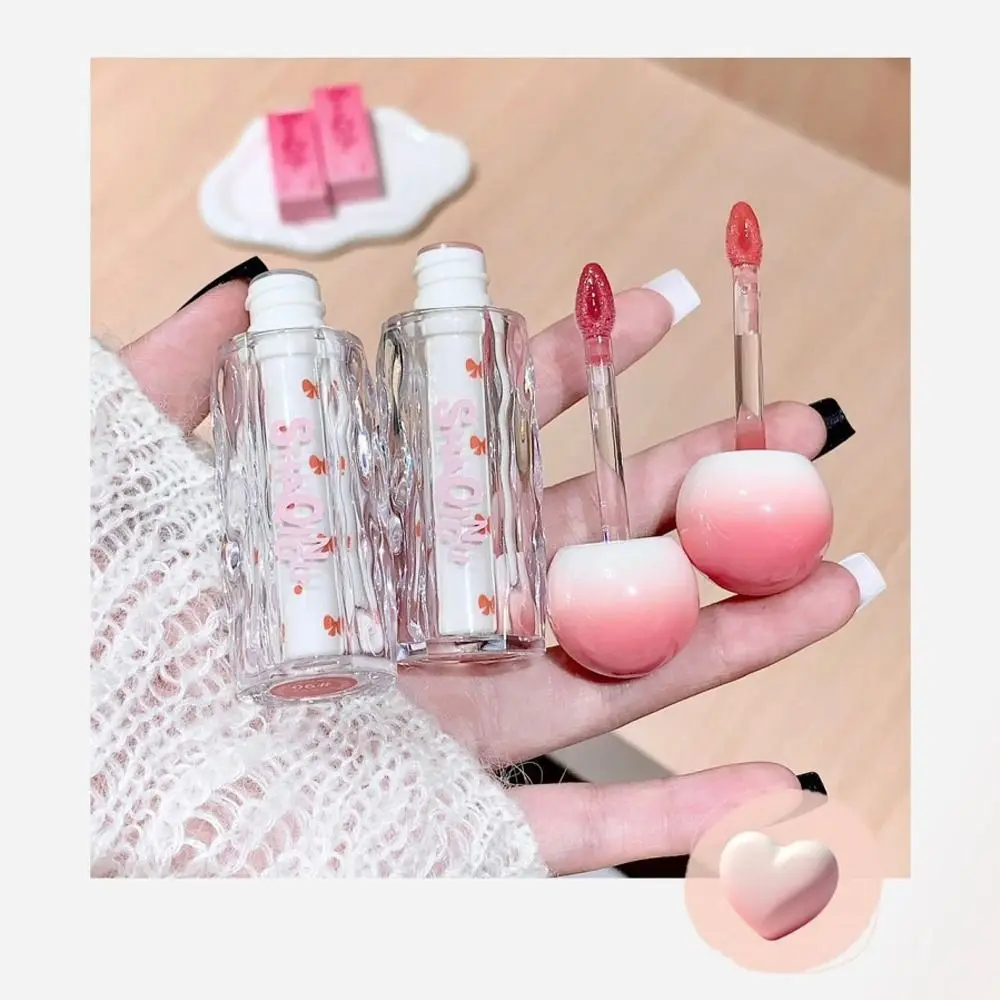 Brillo de labios transparente con luz de agua, lápiz labial de cristal de espejo rosa que no se decolora de larga duración, taza antiadherente resistente al agua