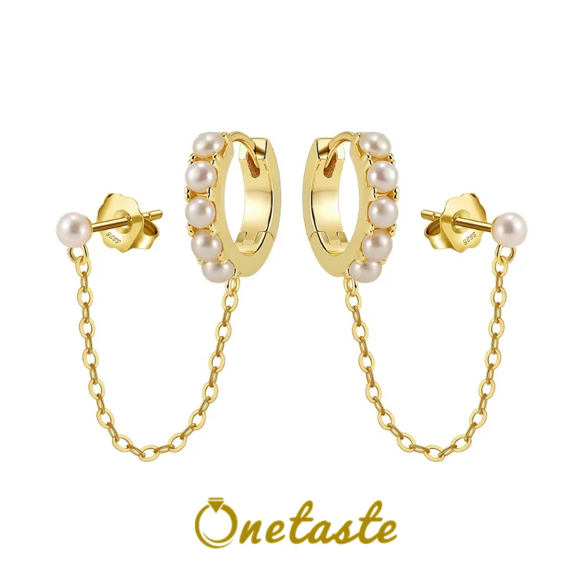 

Серьги-цепочки с кисточками из натурального пресноводного жемчуга и серебра 925 пробы для женщин, модные роскошные серьги-кольца 2-в-1, новинка 2026 года, подарок