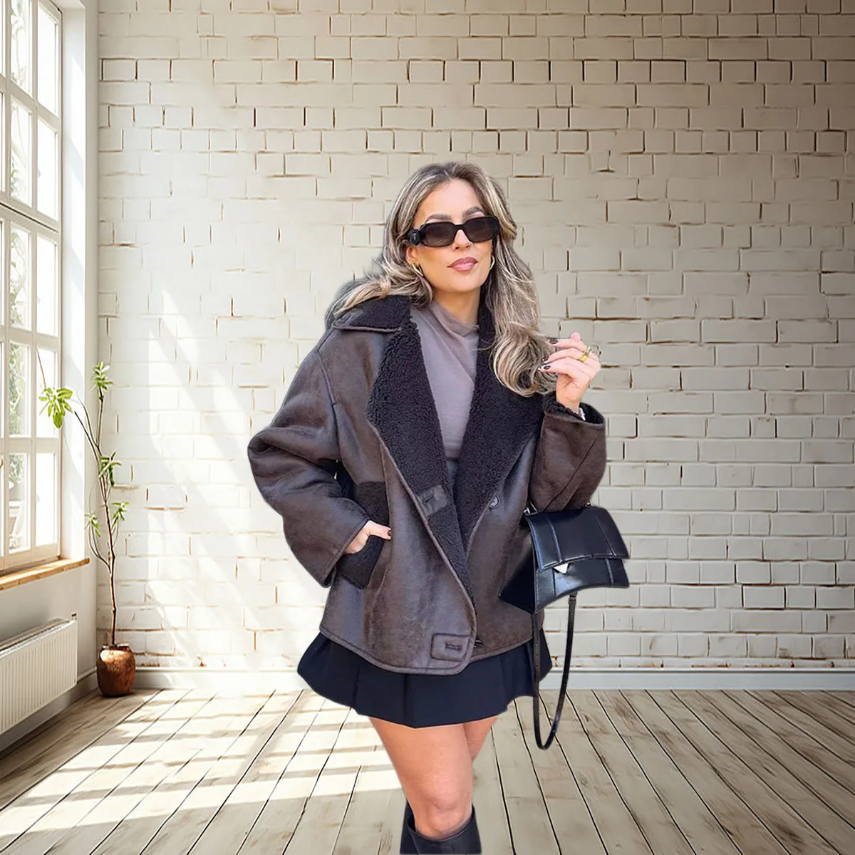 

Ladies' 2025 new imitation leather jacket, autumn and winter warm half-season plush coat, versatile women's outerwear