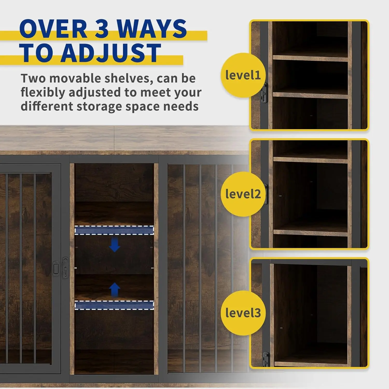 أثاث على شكل صندوق للكلاب داخلي للكلاب، بيت كلب خشبي بإطار فولاذي مقاس 79 بوصة مع لوح تقسيم قابل للتعديل ومنزلق