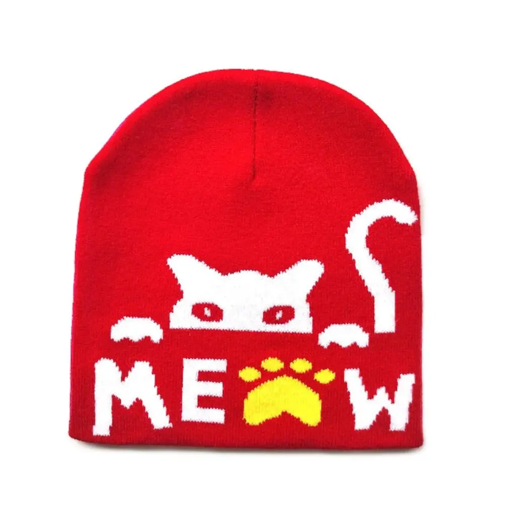 

Fashion Cat Print Knitting Cap Hat Keep Warm Breathable Wool Hat Highly Elastic Casual Skullies Men Women