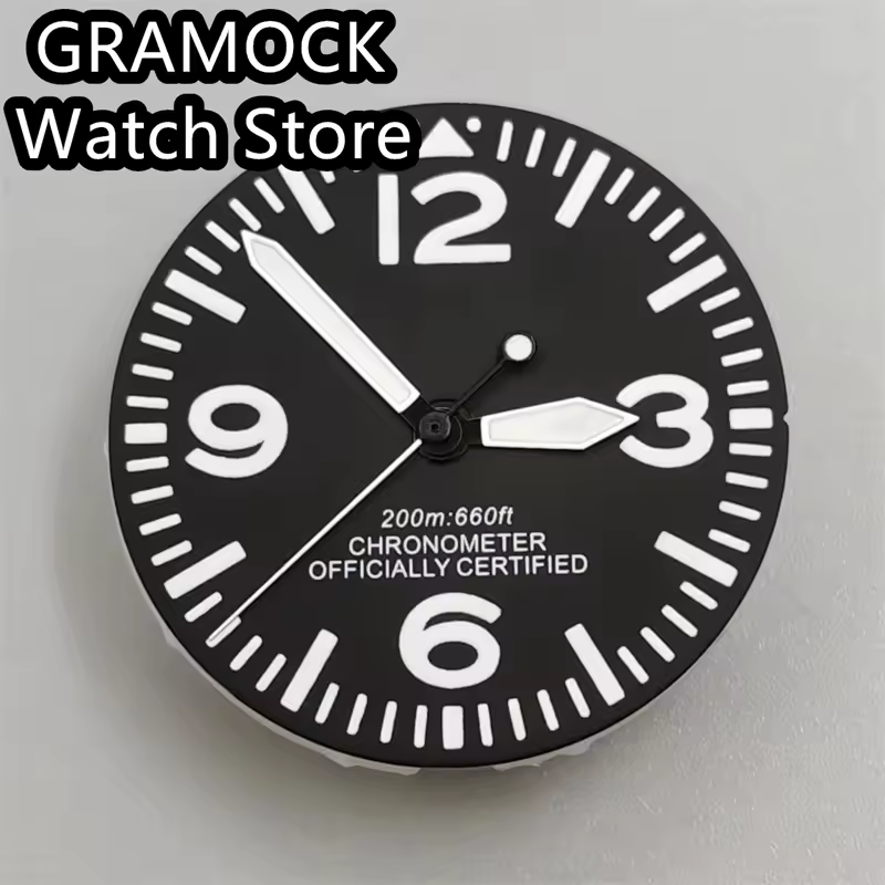 GRAMOCK 29mm quadrante orologio nero quadrante verde luminoso Fit movimento NH35 NH36