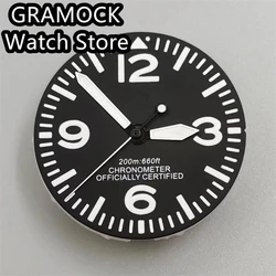 GRAMOCK 29mm Dial Black Watch Dial Green Luminous Fit NH35 NH36 Movement