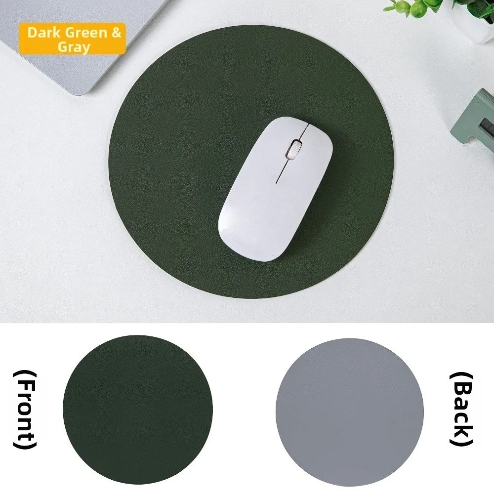 Simple Design Double-side Leather Mouse Pad Waterproof Solid Color Round Mouse Pad Stain-Resistant Computer Mouse Pad