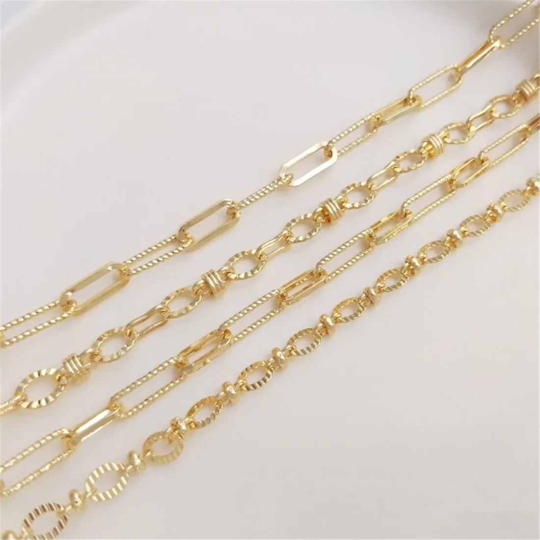 Korean Handmade Chain 14K Package Gold Batch Flower Rectangular Chain Round O Chain Diy Necklace Bracelet Jewelry Loose Chain