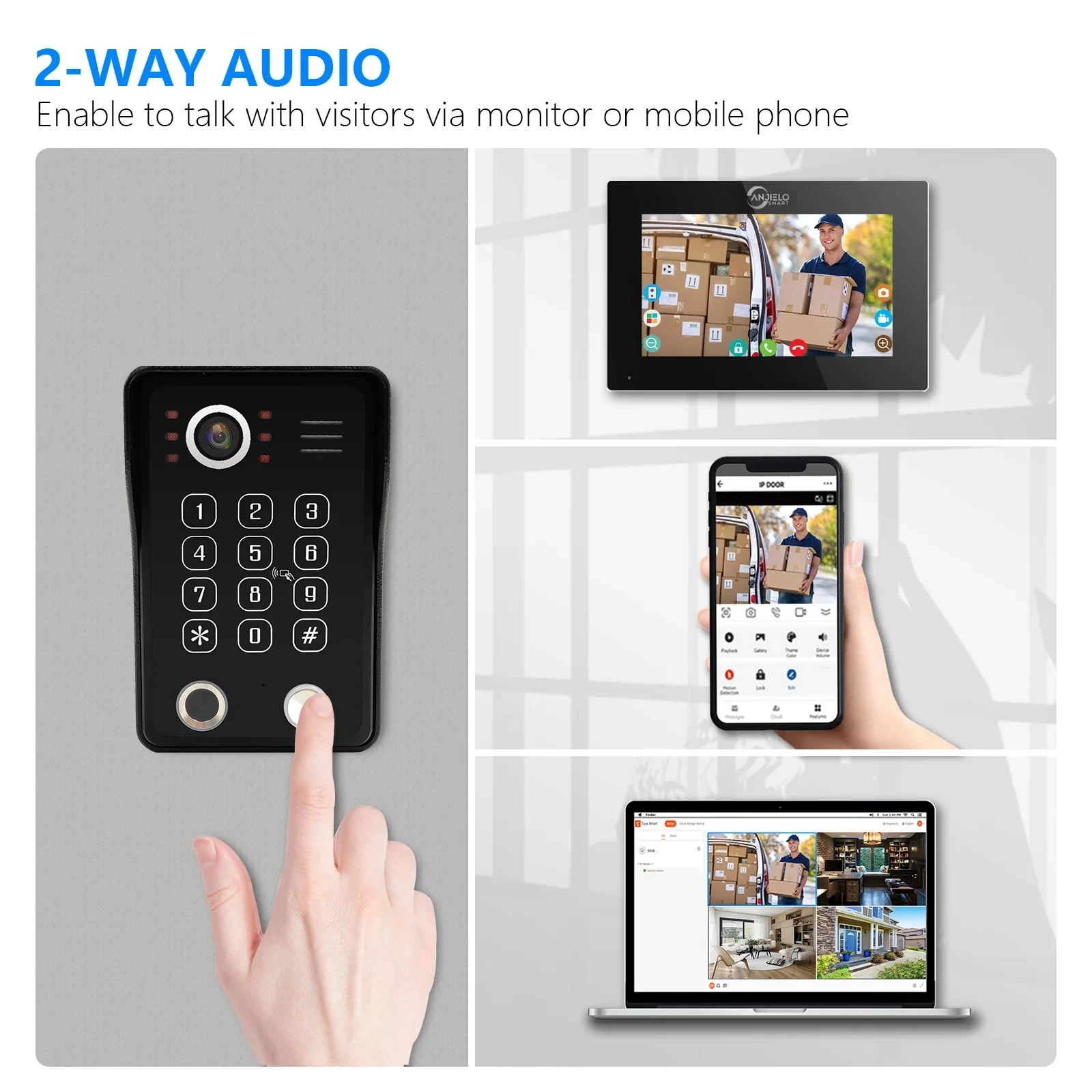 Anjielo-Kit de Video Intercom para Casa, Segurança do Apartamento, Campainha, 5in 1 Cartão de Desbloqueio, Senha de Impressão Digital, Wi-Fi, Tuya, 10 pol, 1080P