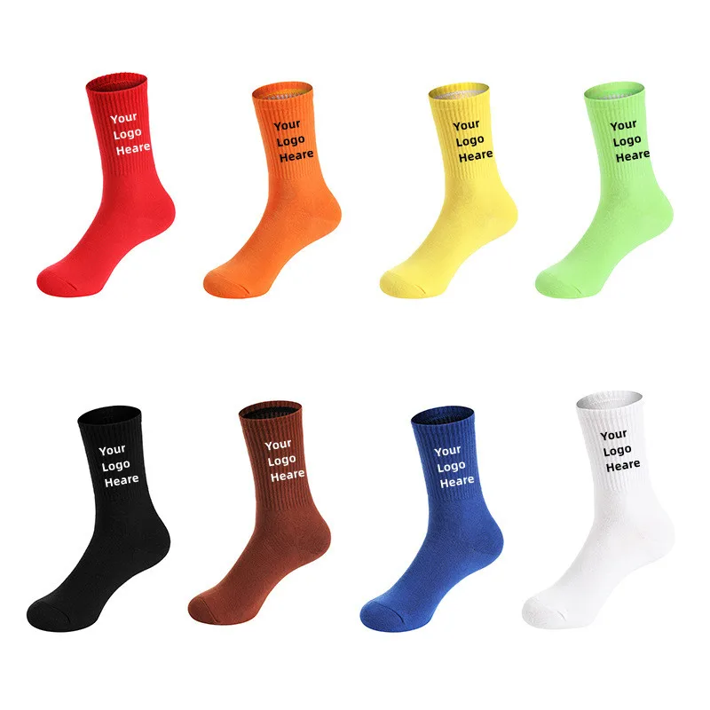 Custom Made Logo Own Designer Luxury Cotton Sports Women Knitted Colored Socks Funny Crew Embroidery Men Sock